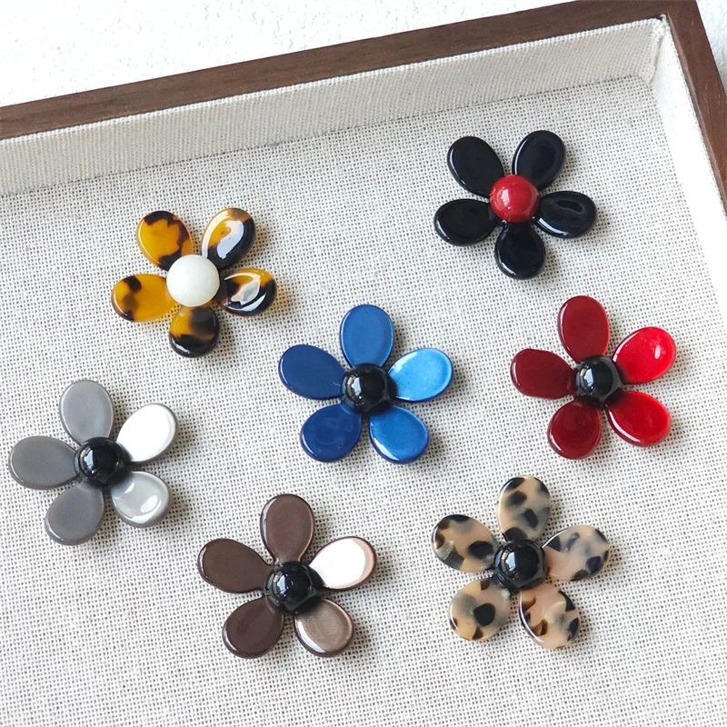 Min order 20pcs/lot color print cartoon flowers shape acrylic beads diy jewelry garment hair accessory