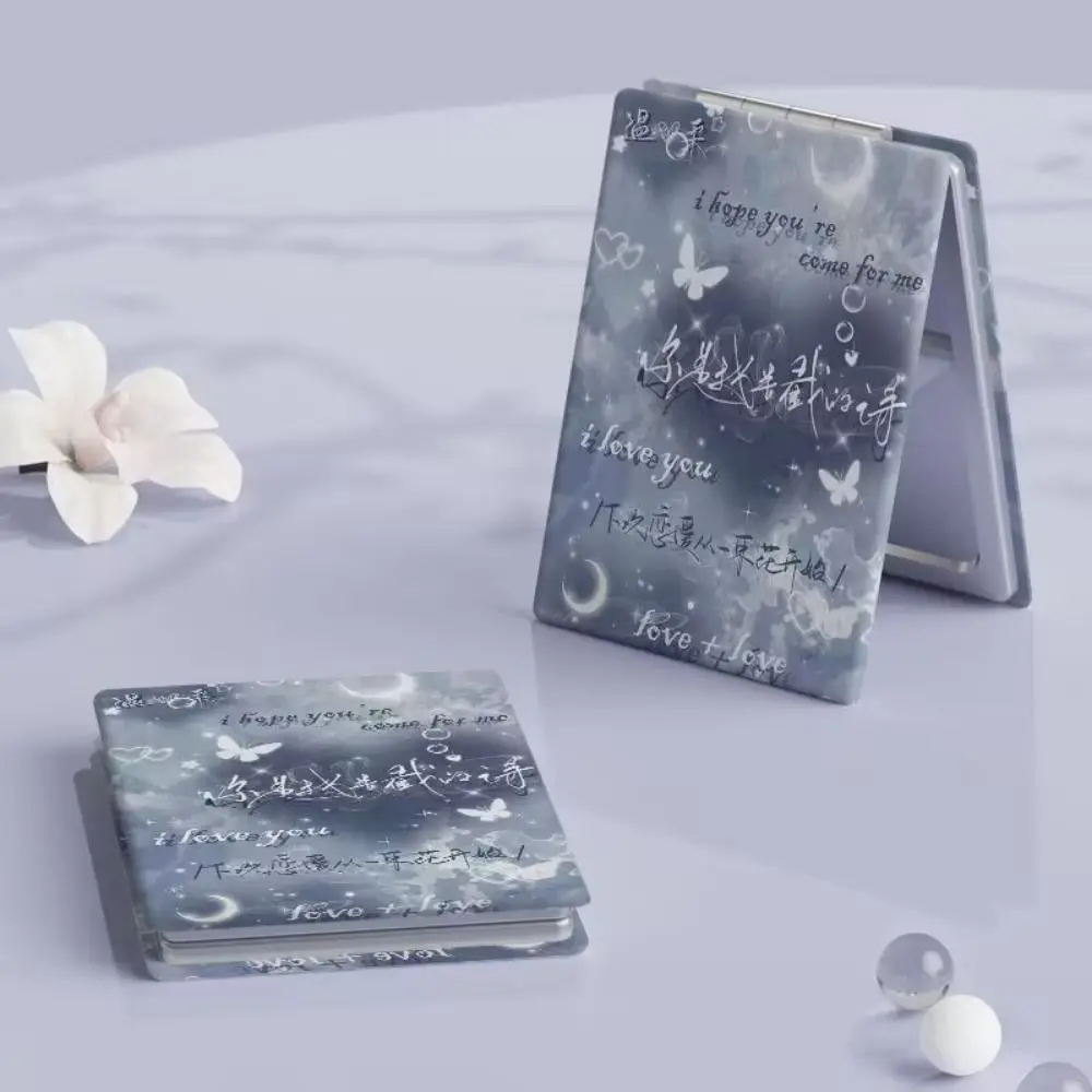 PU Folding Makeup Mirror High Definition Foldable Foldable Cosmetic Mirror Butterfly Blue Rose Rectangle Pocket Mirror