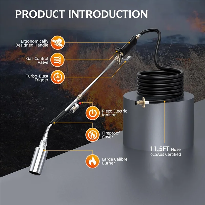 A76X-شعلة الاعشاب البروبان مع خرطوم 3 أمتار، شعلة نفخ عالية الإخراج لإزالة الأعشاب الضارة، إصلاح السقف، ذوبان الثلج