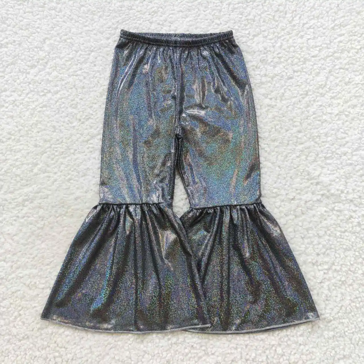 P0195 Black Satin Foil Stamping Baby Girls Clothes Pants Summer Suit Children Todder Kids Clothing