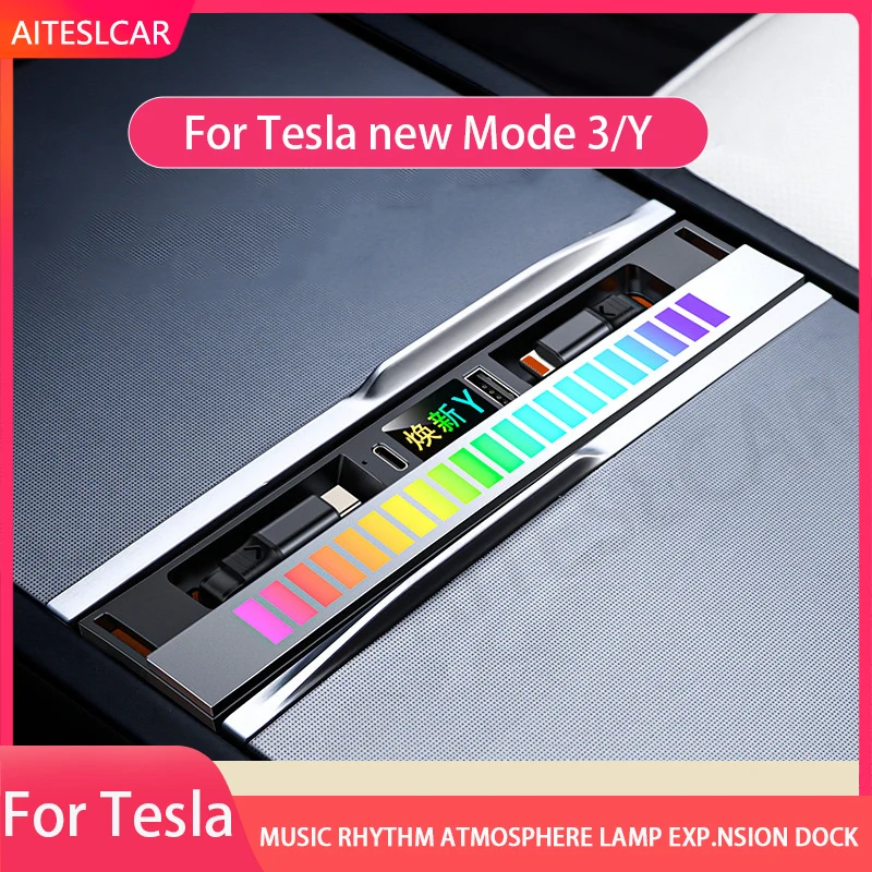 Efficient USB Hub Multi Ports Docking Station RGB Light For Tesla Model Y Juniper Model 3 Highland 2025 Retractable Cable Charge