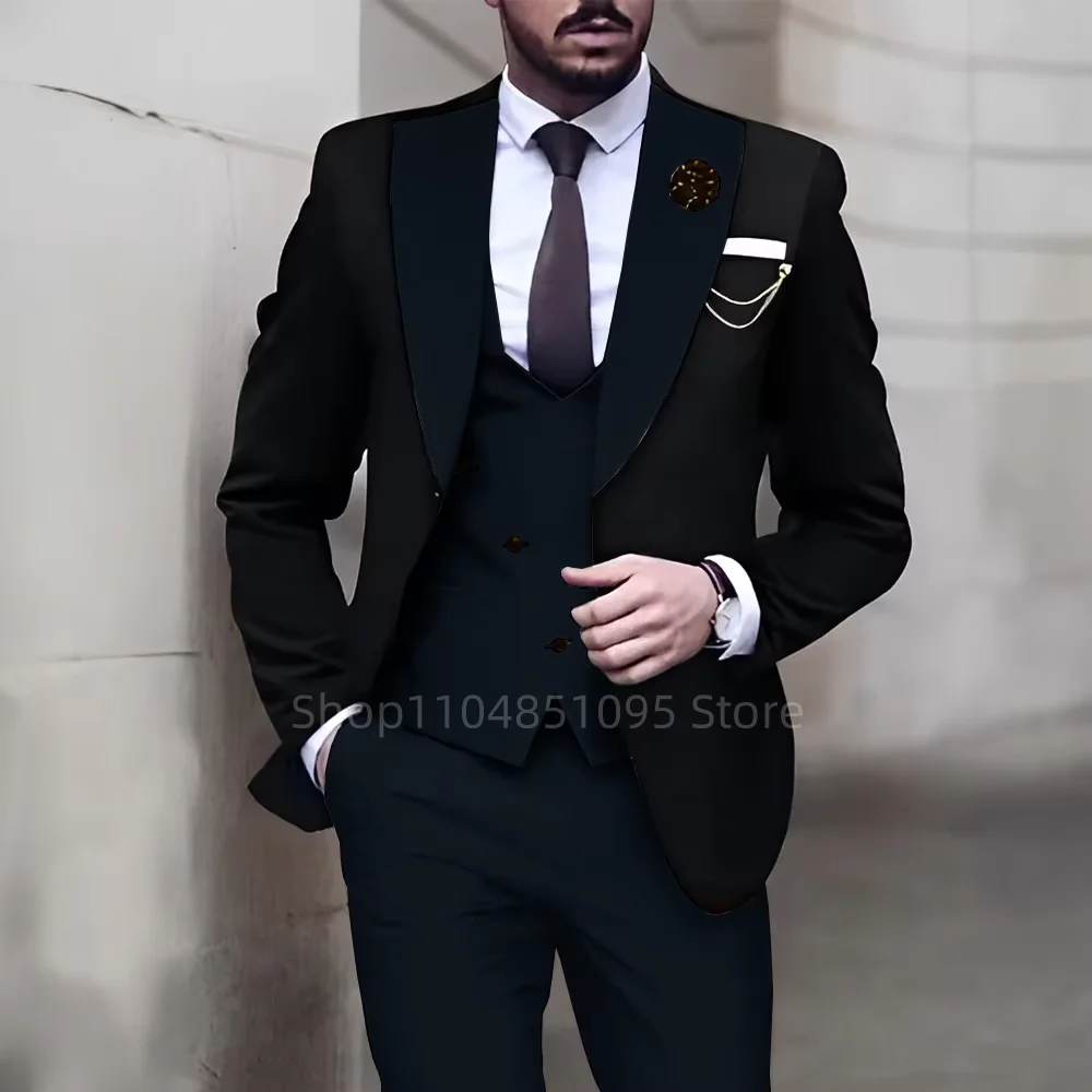 

Suits for Men Luxury 3 Pieces One Button Blazer Vest and Pants Set for Wedding Dresses Ceremony Suit Male