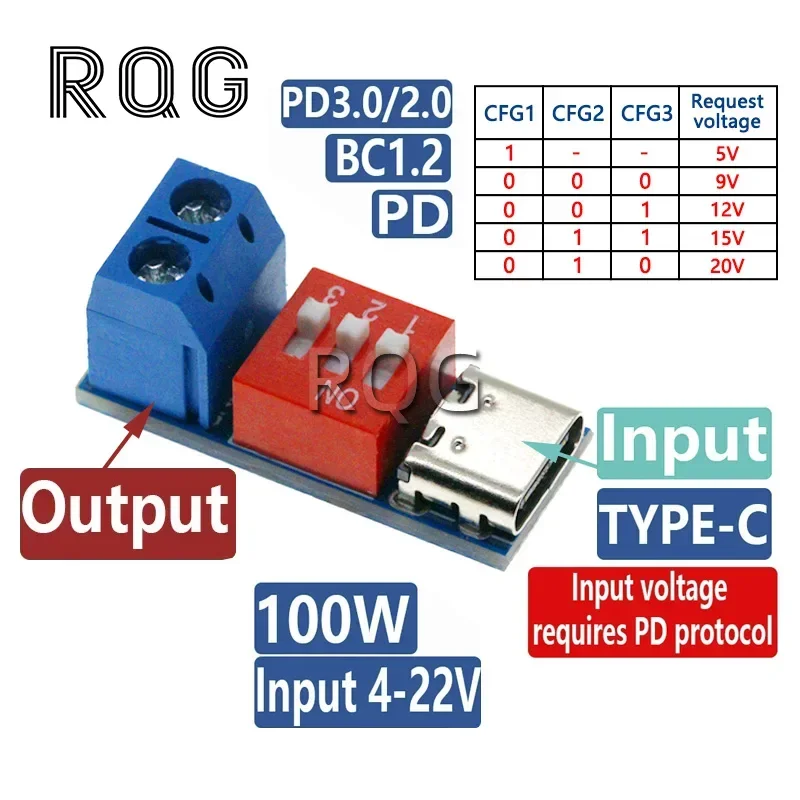 USB-C PD Trigger Board Module PD/QC Decoy Board Fast Charge USB Type-c to 12v High Speed Charger Power Delivery Boost Module