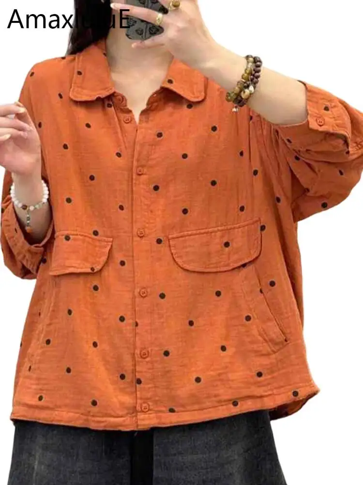 Amax LuluE 2026 camisas clásicas de lunares de moda de primavera para mujer, blusas holgadas Vintage de diseño japonés, blusas de manga larga de ocio para mujer