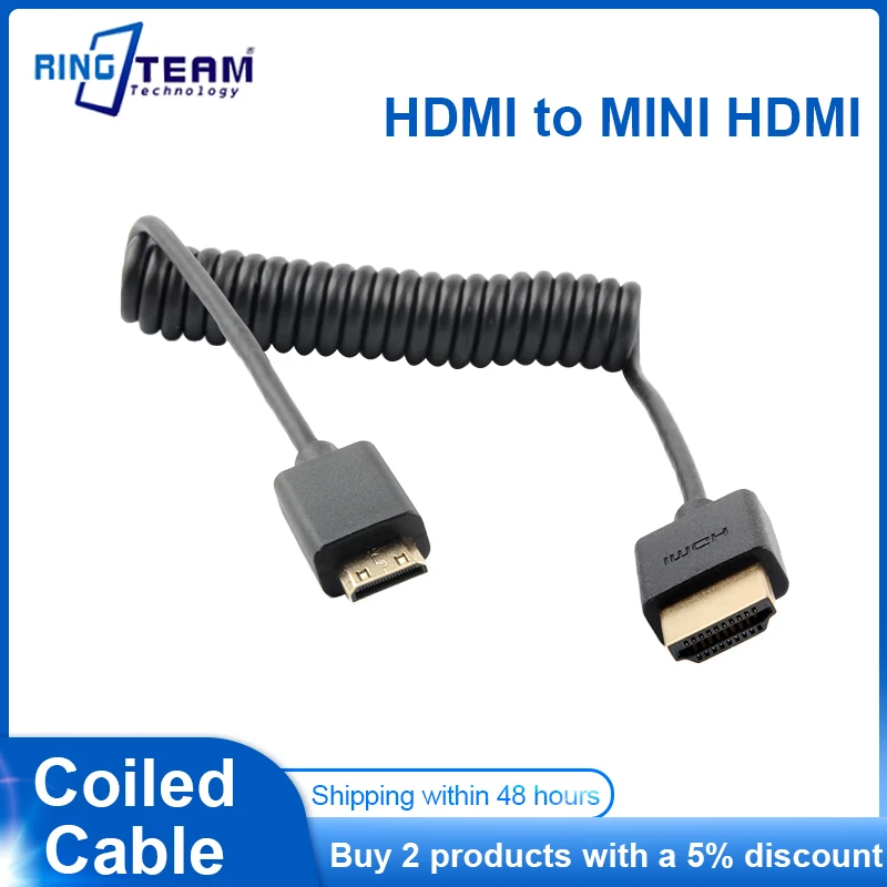 Спиральный кабель Mini HDMI-HDMI для Canon EOS 6D 7D 50D 60D 60Da M M2 EOS 5D Mark II III 70D 100D 500D 550D 600D 650D 5D2 5D3