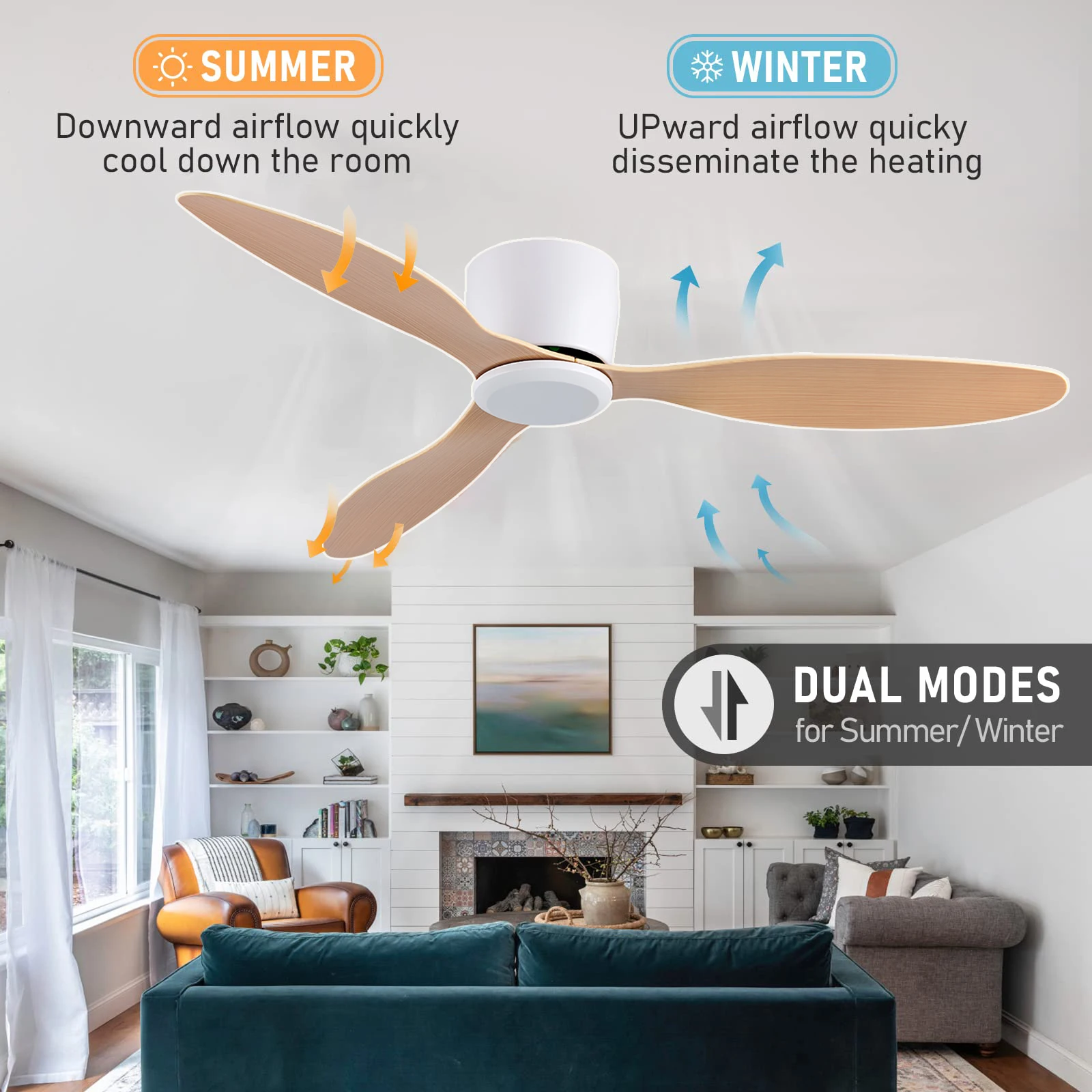 IRALAN Ceiling Fan with Remote Control without Light, Modern Reversible DC Motor for Patio Bedroom Farmhouse