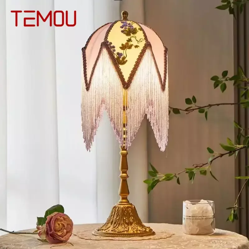 

TEMOU French Tassels Table Lamp American Retro Living Room Bedroom Villa European Pastoral Creative Desk Light