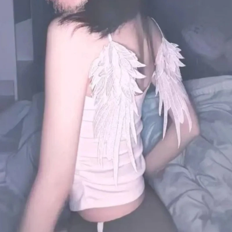 American Retro Women Cami Top Y2K Angel Wing Top Lace-Up Back Slim Fit Harajuku Subculutre Sexy Streetwear Tank Top Summer 2026