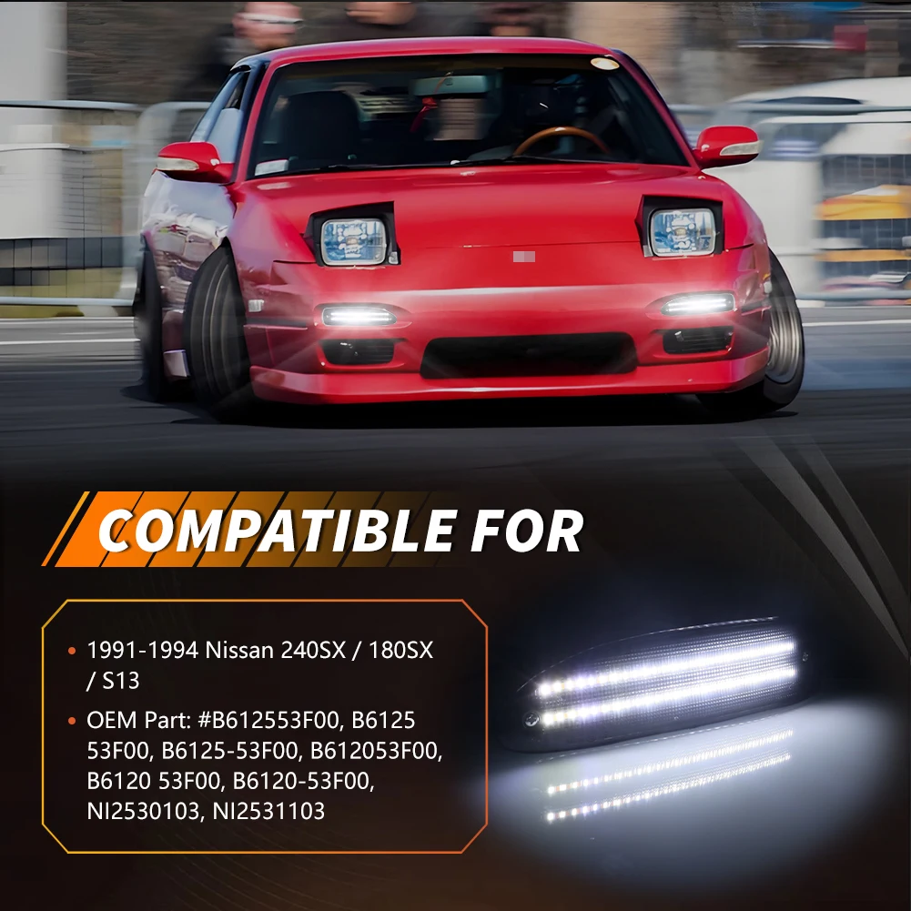 2PCS For 1991 1992 1993 1994 Nissan 240SX / 180SX / S13 Front Bumper Turn Signal Light Parking Light DRL Light W/Switchback LED