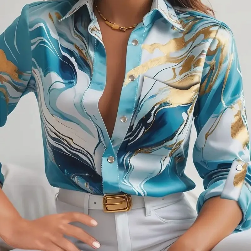 

2025 женская модная клетчатая блузка на пуговицах, клетчатая блузка с принтом, топы, женская повседневная блузка с длинным рукавом и отложным воротником