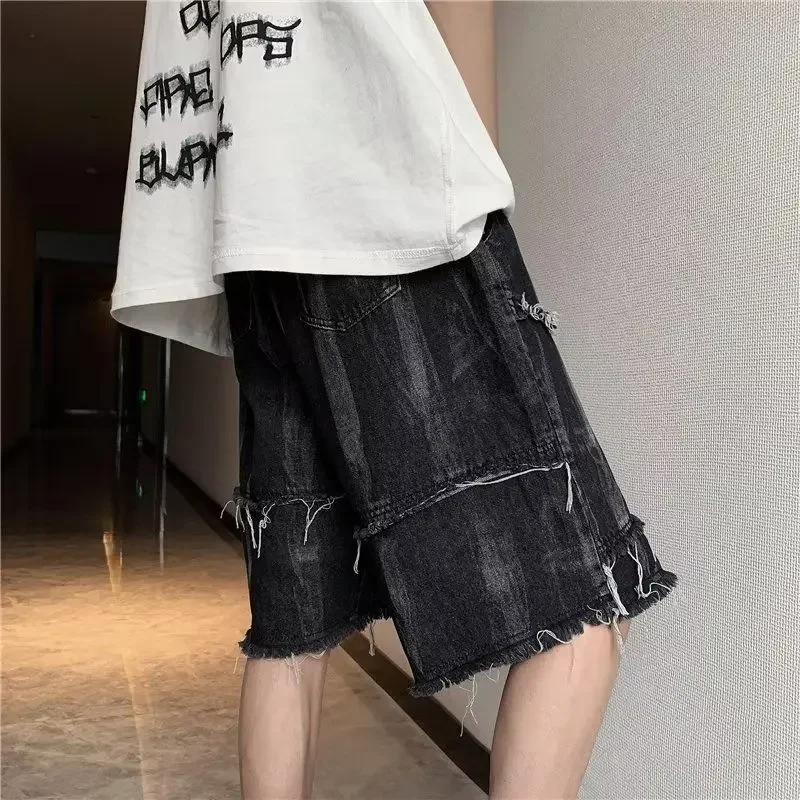 

Loose Bermuda Long Drawstring Half Man Denim Shorts Wide with Pockets Short Jeans Pants for Men Baggy Emo Streetwear Jorts Xxxl