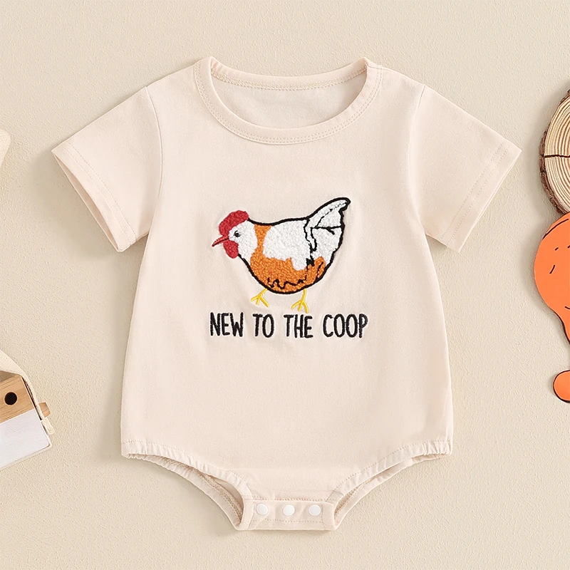 Baby Boys Girls Romper Cute Chicken Embroidery Short Sleeve Crew Neck Bodysuit Newborn Summer Playsuit