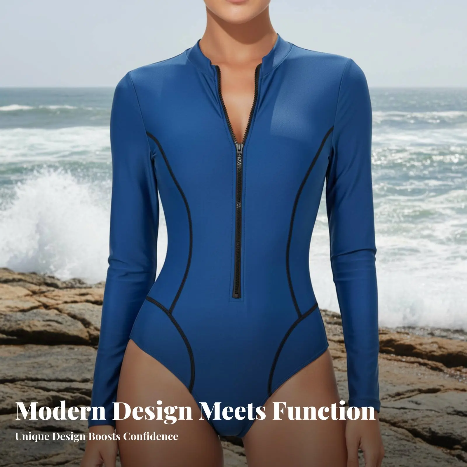 Long Sleeve Single-Piece Swimsuit Sun Protection women's Surfing Figure Suit Long Sleeve Zip Front Swimsuit Quick-Drying