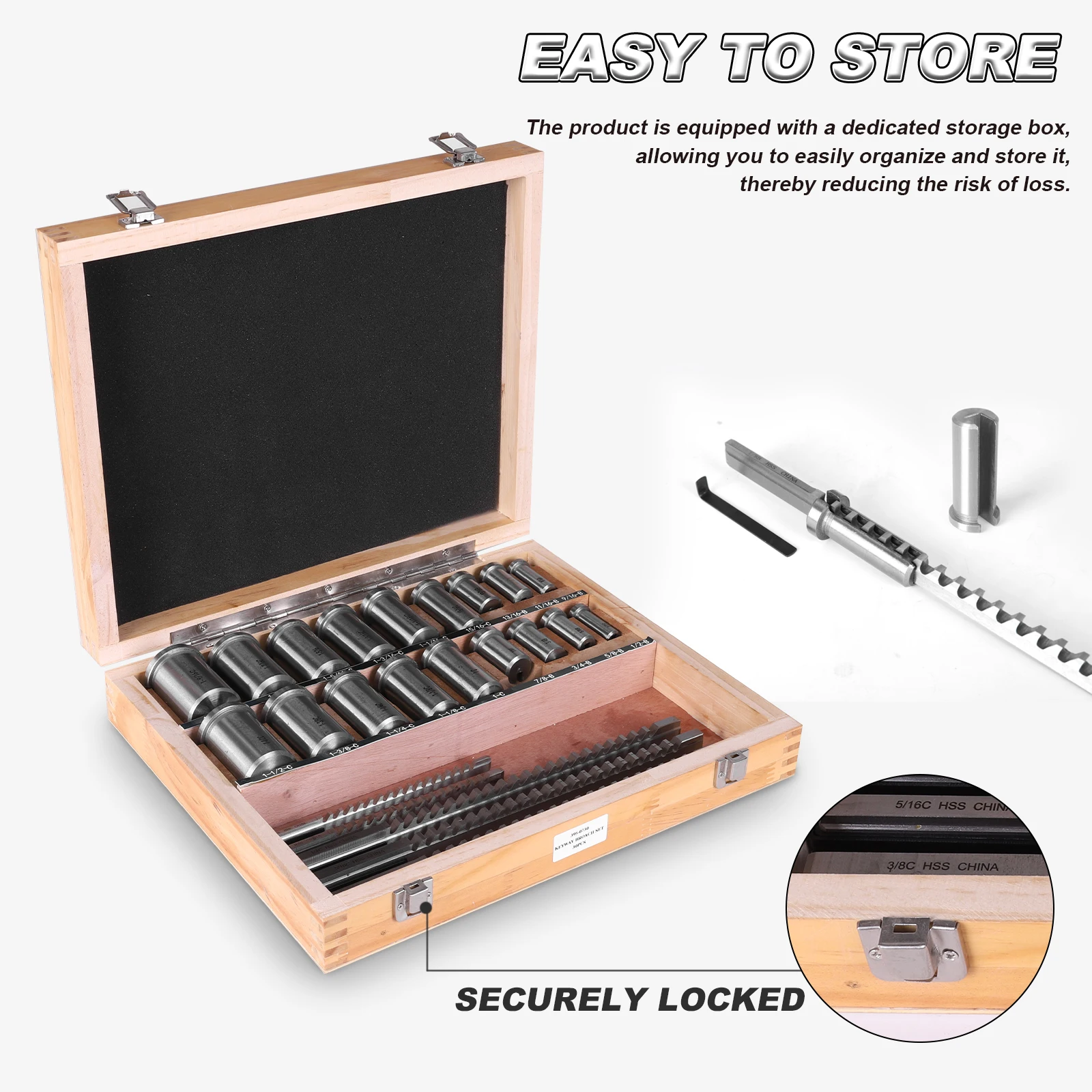 

30Pcs Keyway Spline Broaching Set with 5 Broaches 18 Bushings 7 Shims Standard Metric Broach Keyway HSS Metric Cutting Tool