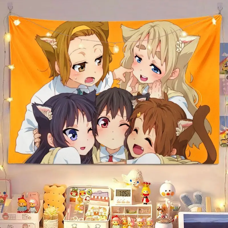 VIKAMA Cat Ear Anime Girls Tapestry, Orange Wall Hanging for Bedroom Dorm Girls Room Decor