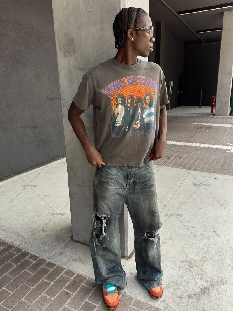 

Gothic Rock Fashion Loose T-shirt Men Street Hip-hop Casual Punk Tops Harajuku Retro Letters Oversized Short-sleeved Women