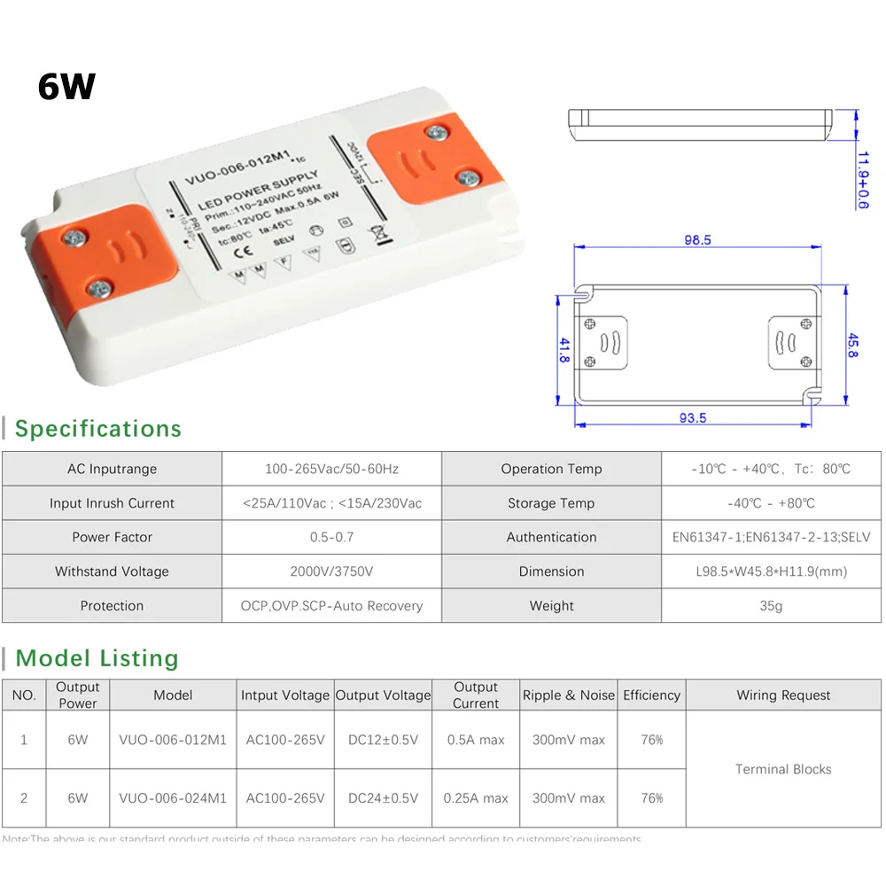 Imagem -05 - Adaptador Transformador de Alimentação para Lâmpada Led Strip Driver Ultra Fino 110v 220v dc 12v 24v 6w 12w 15w 20w 30w 50w 60w