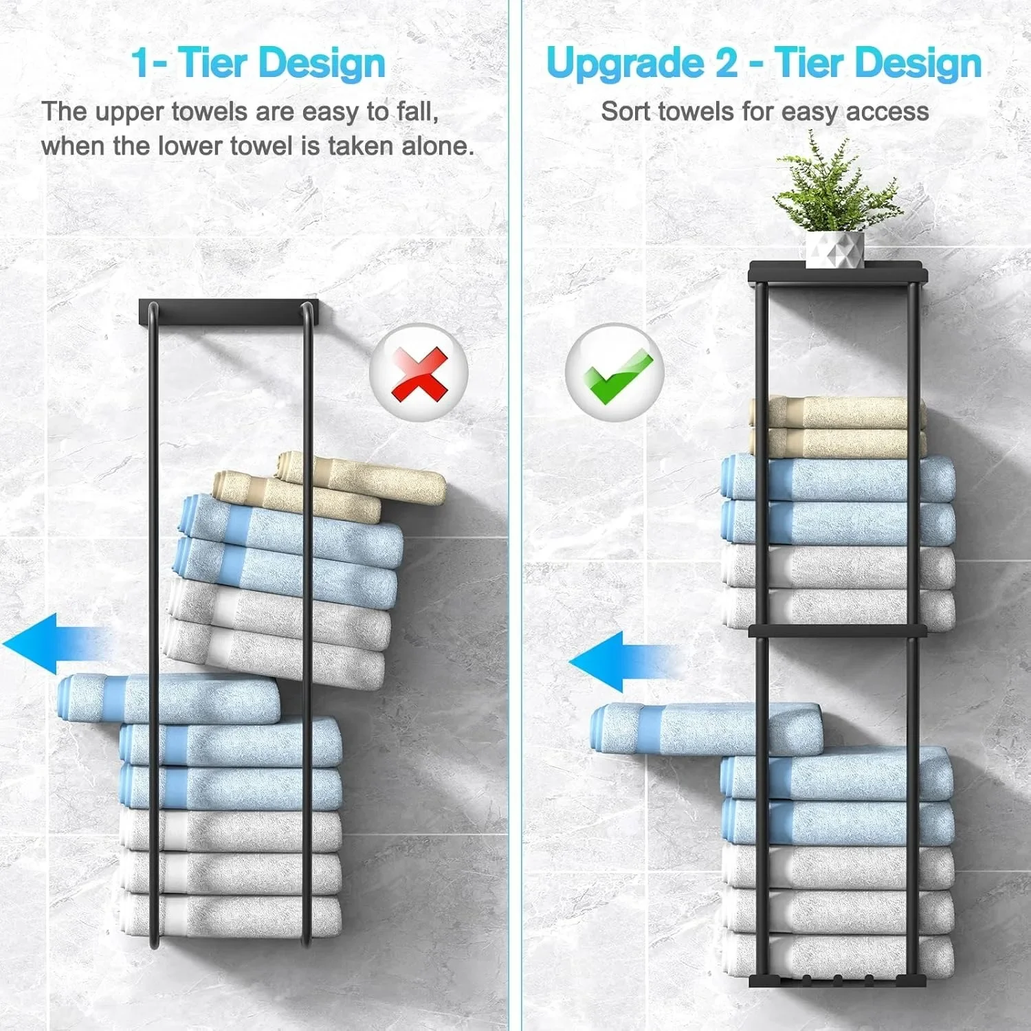 Towel Racks for Bathroom Wall Decor, Multi-Layer Space Bathroom Shelves,Black Minimalist Design Storage Organizer Easy to Instal