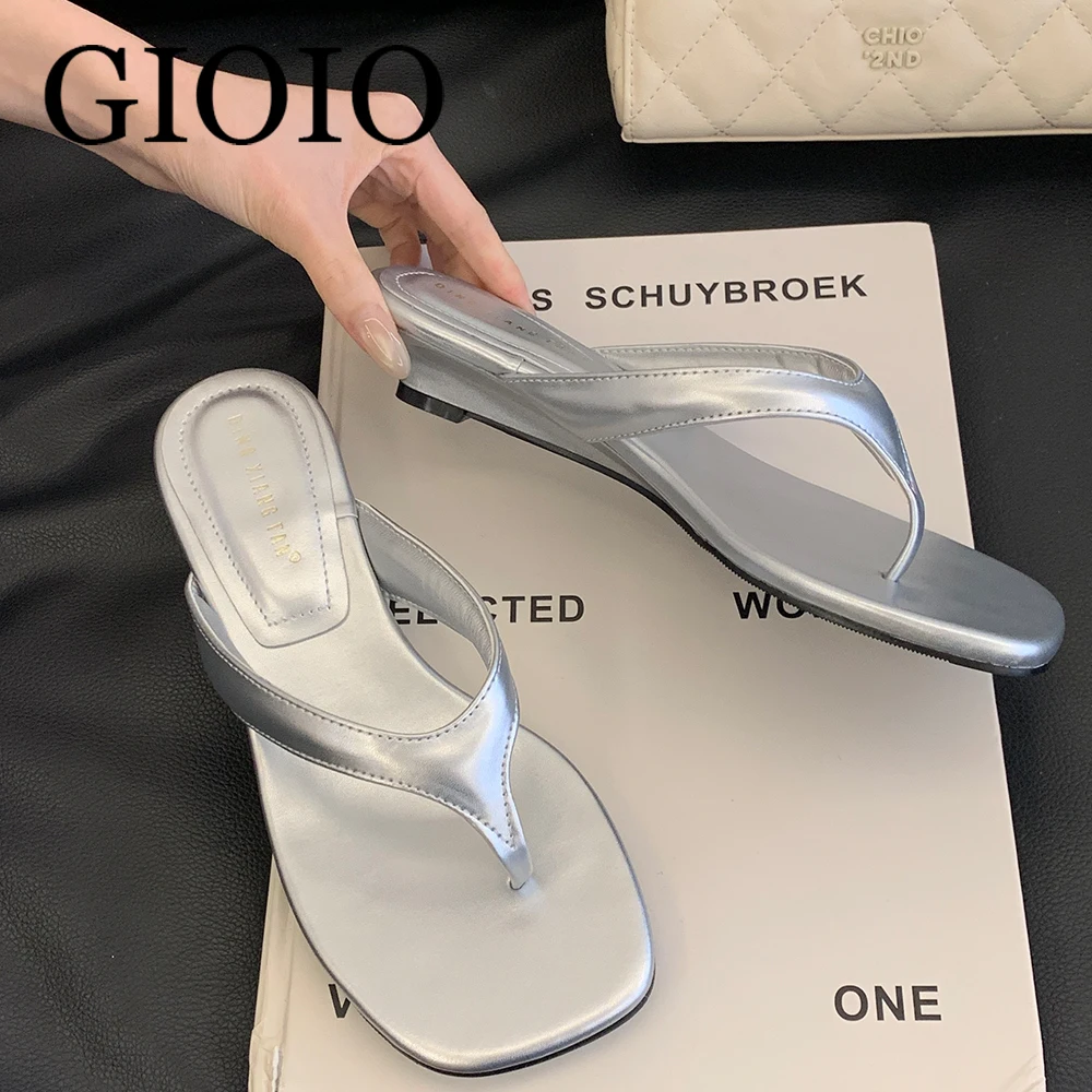 

《GIOIO》New Women Slippers Shoes Low Heel Wedges Summer Black 2000s Casual Sandals Beach Slides Ladies Flip Flops Y2K Slippers