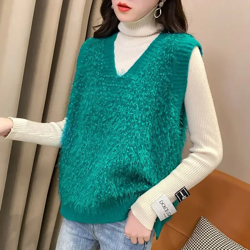 Knit Vests for Women Sleeveless Solid Waistcoat V-Neck Smooth Formal Jumper New In Lady Sweaters Crochet Clothes Aesthetic Y2k