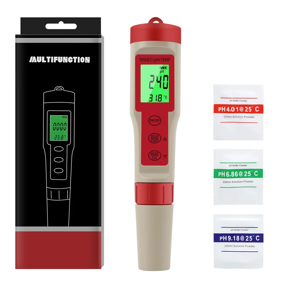 Misuratore di PH multifunzionale Tester di qualità dell\'acqua impermeabile PH/TDS/EC/Temp Detector penna di prova del PH con retroilluminazione per