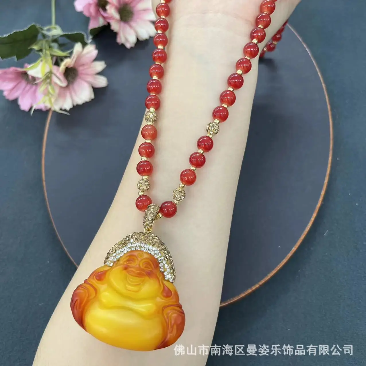 DIY accessories Second-generation beeswax Maitreya Laughing Buddha pendant, big-bellied Buddha pendant, necklace, national style view 3