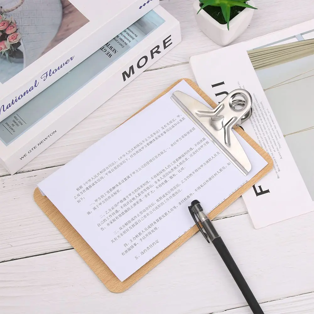 1PC Portaoggetti per cancelleria Portablocco in legno Cartella per fogli di scrittura Clip per archiviazione