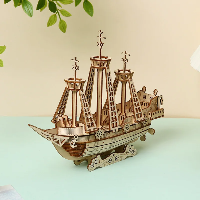 

DIY 3D Wooden Puzzle The Flying Dutch Ship Miniature Model Kits Assembly Jigsaw Puzzles for Friends Birthday Gifts