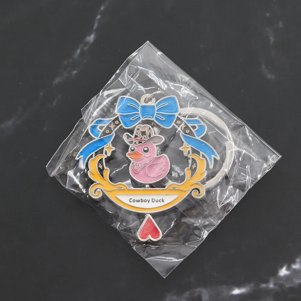 Lustiger rotierender Cowboy-Enten-Schlüsselanhänger, doppelseitig drehbarer rosa Enten-Schlüsselring, Kawaii-Tier-Metallanhänger, Schmuck für Rucksack und Tasche – Detail 9