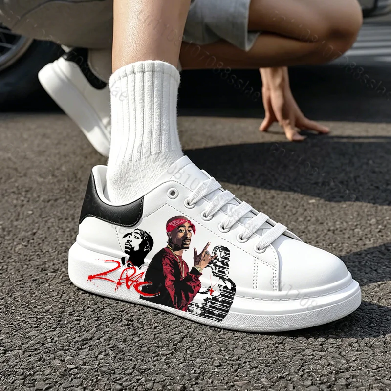 Ships in 24 Tupac 2Pac Pattern Printed Men's Flat Footwear Non-Slip Wear-Resistant Breathable Light Sports Shoes for Man Woman