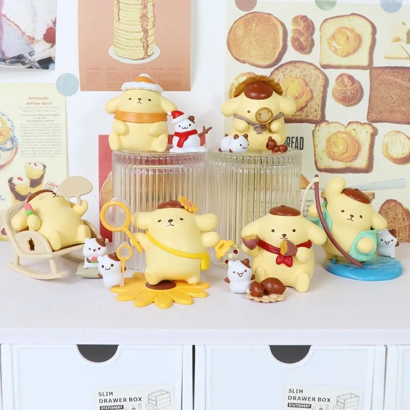 Bonito pudim cão infância quatro estações série caixa cega maré jogar sanrio figura periférica ornamento de mesa presente