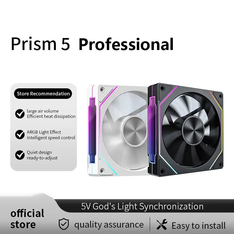 

PRISM 5 Pro Computer Chassis Fan 12cm ARGB 4 Pin PWM Quiet Cooling Fan 12V Large Air Volume 45.2CFM/800-1600RPM