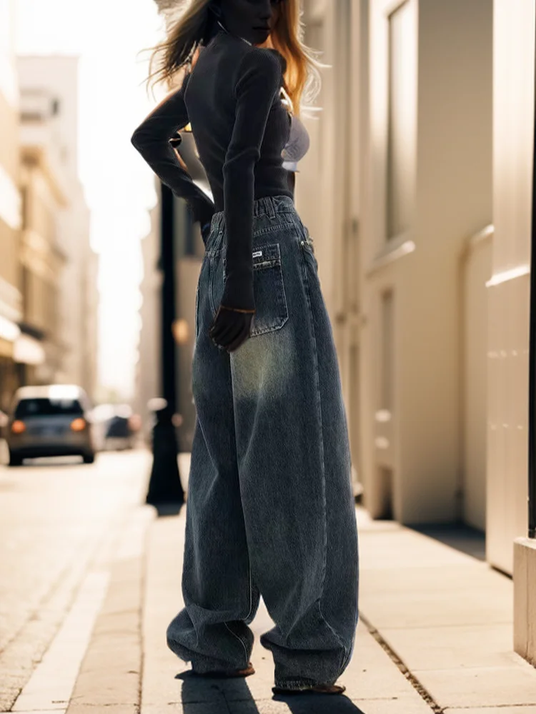 Denim Jeans Women Streetwear Vintage High Waist Baggy Trousers Stylish All-match New Design Harajuku Slouchy Temper Korean Style