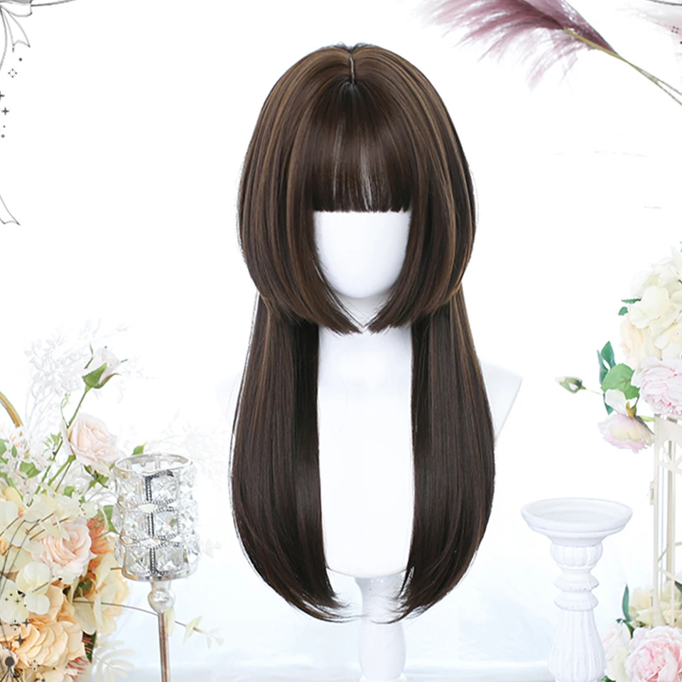 Cheveux synthétiques longs et raides noirs et bruns, coupe princesse, tête de méduse, cosplay Lolita pour filles, résistant à la chaleur, fête ultraviolette