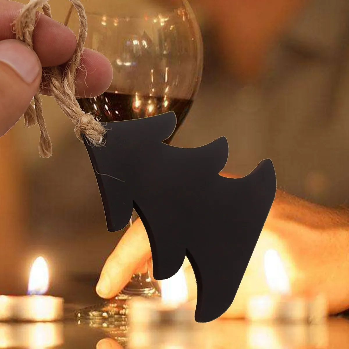10Pcs Hanging Mini Chalkboard Christmas Tree Decor Double Sided Poplar Plywood with Jute Twine for Table Charms