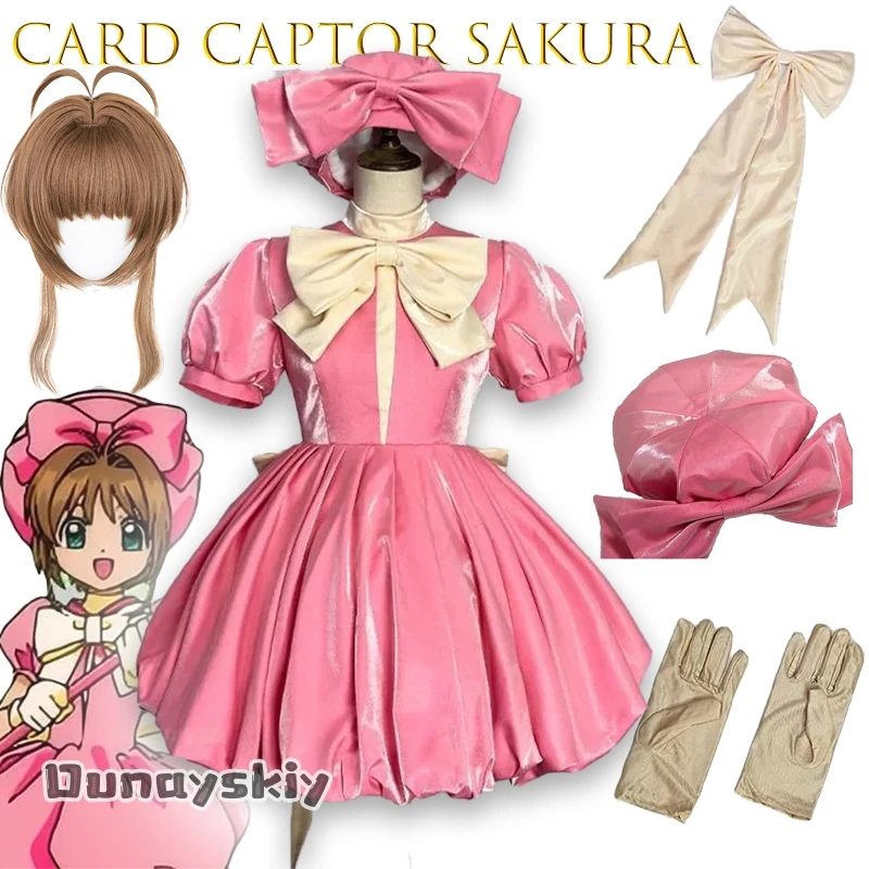 

BCardCaptor Сакура Косплей Костюм Розовое Платье Принцессы Сакуры Косплей Костюм {Yumekiri}Lolita Kawaii Розовое Платье Перчатки с бантом