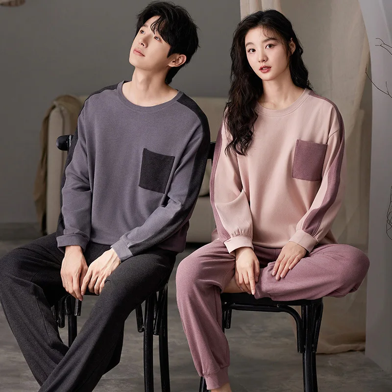 Thin Velvet Sleepwear for Couples 2024 New Korean Fashion Home Clothes Women and Men Matching Pajamas Autumn Warm Nightwear