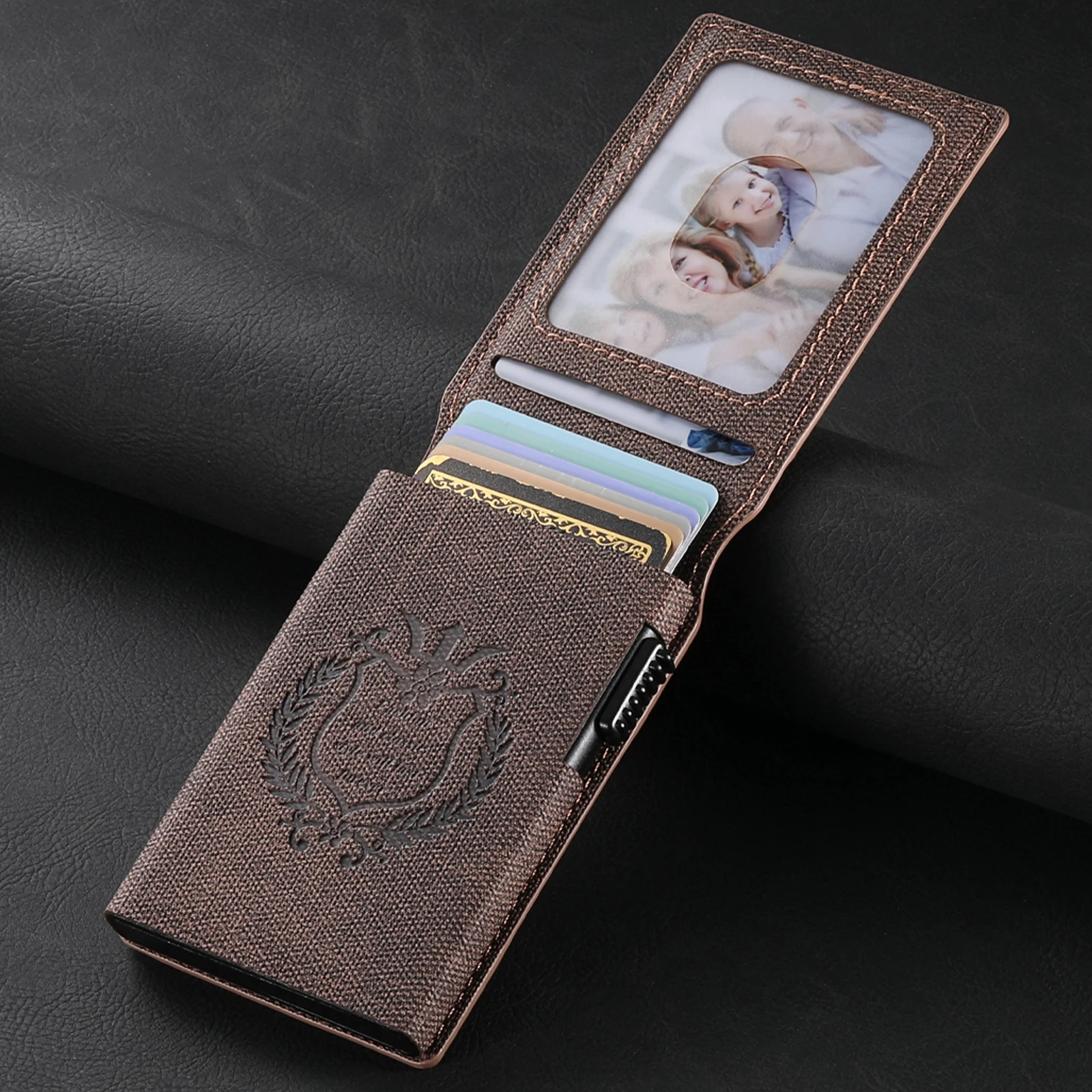 SUTENI Kunstleder für Herren, Geldbörse, Kartensteckplatz, Geldbörse, Flip-Cover, Kartenbox, drückt den Knopf automatisch die Karte aus – Detail 18