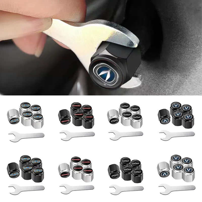 High quality for Chery 5Pcs Anti-theft Send wrench Wheel Tire Valve Caps Wheel Tire Parts Valve Stem Caps Cover Car Logo Cowin