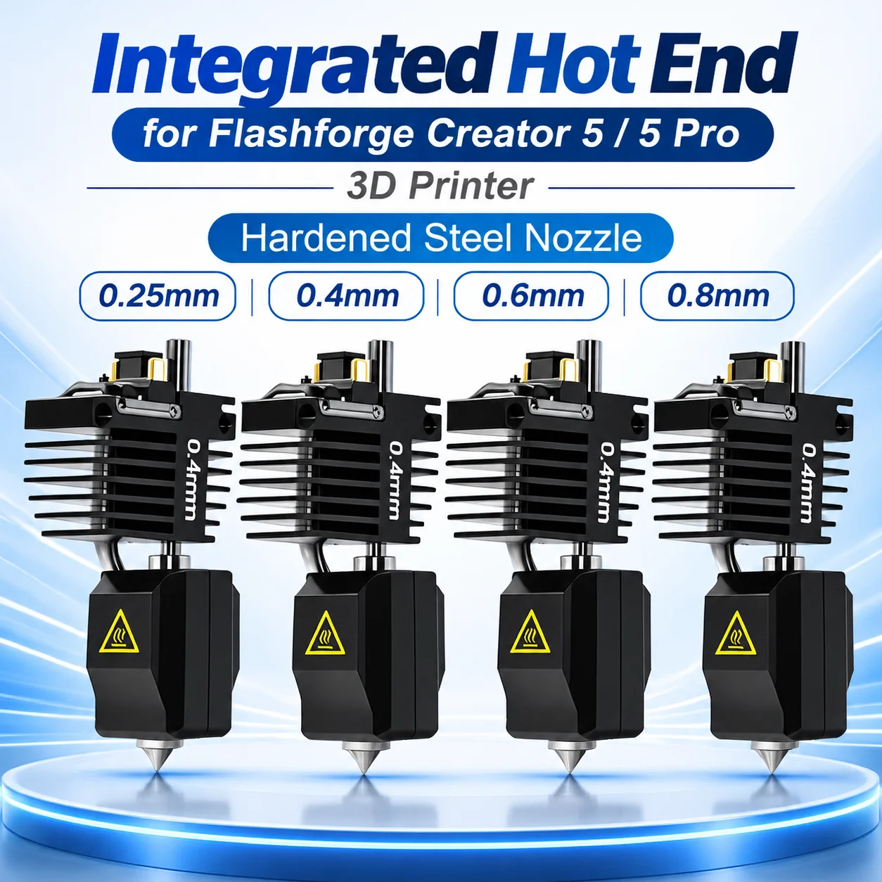 C5 Hotend Kit for Flashforge Creator 5/5 Pro 3D Printer Hardened Steel Nozzle 0.25/0.4/0.6/0.8mm Integrated HotEnd Extruder Part
