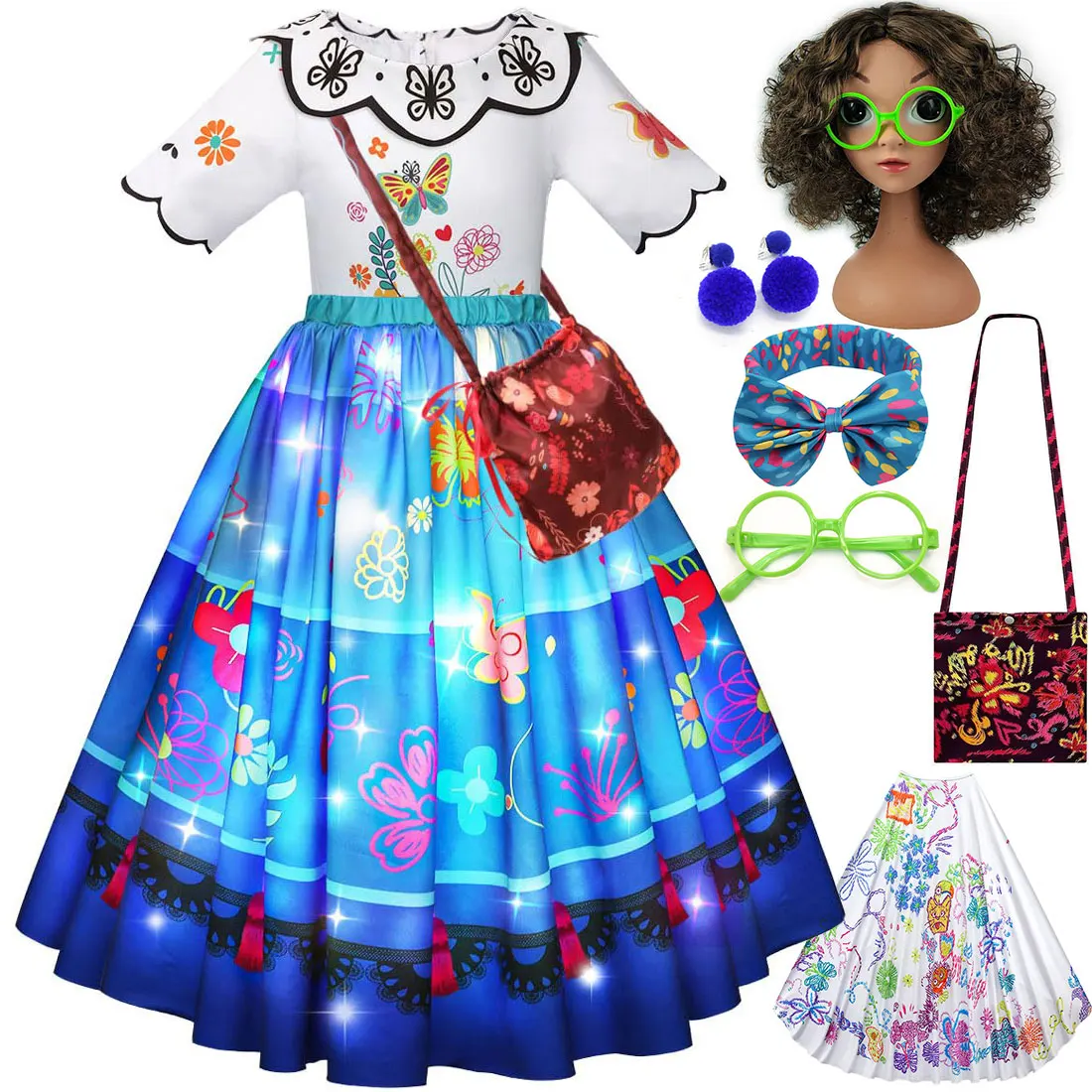 

2025 Disney Classic Princess Mirabe Madrigal With Led Lights Girl Halloween Festive Party Night Shining Princess Costume Set