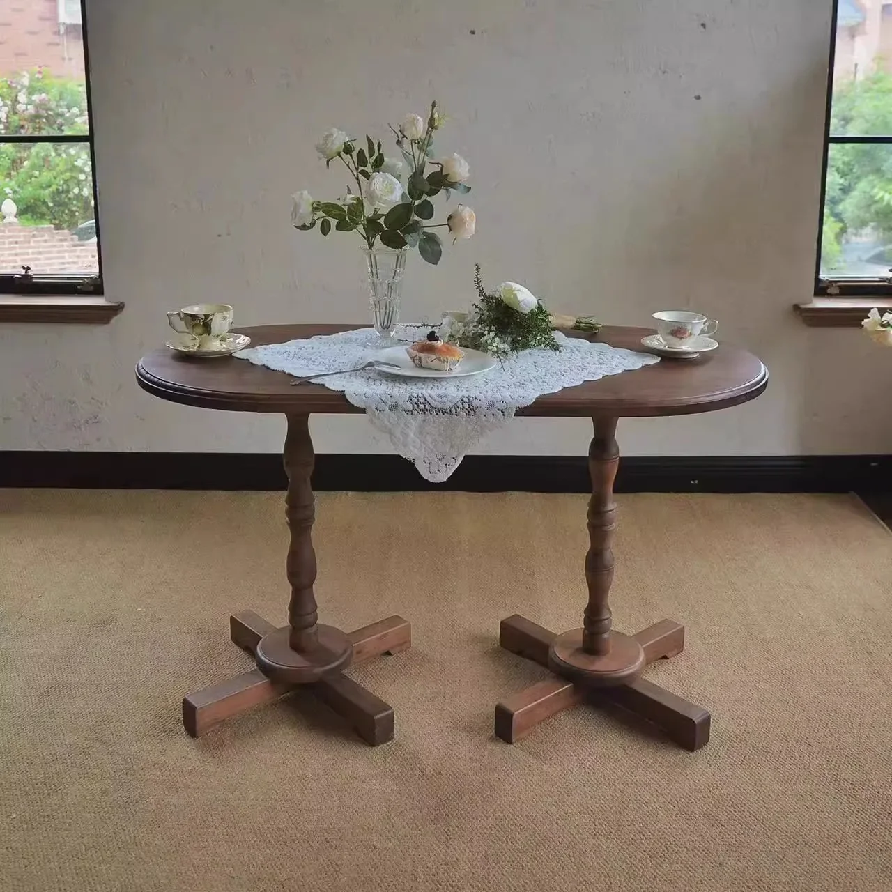 Simple meal table coffee table solid wood oval long table French coffee corner arrangement personalized multi-function square