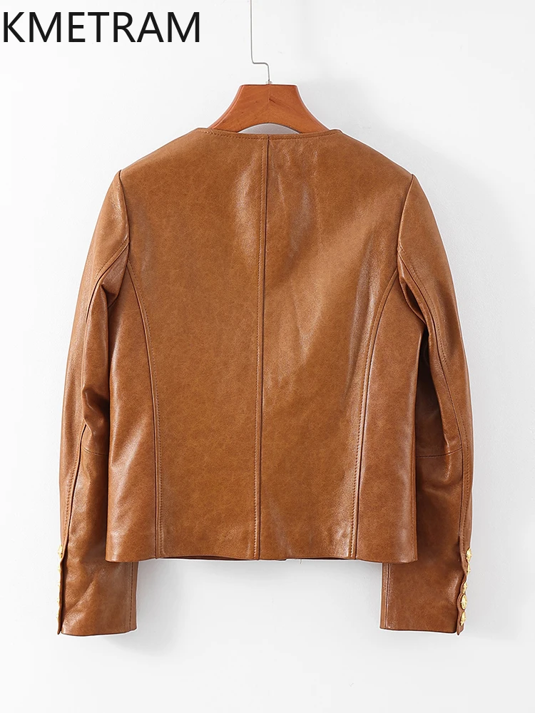 100% Top Layer Sheepskin Jackets Woman Oil Wax Yellow Short Leather Jacket 2025 New in Outerwears Autumn Women Clothing سترات