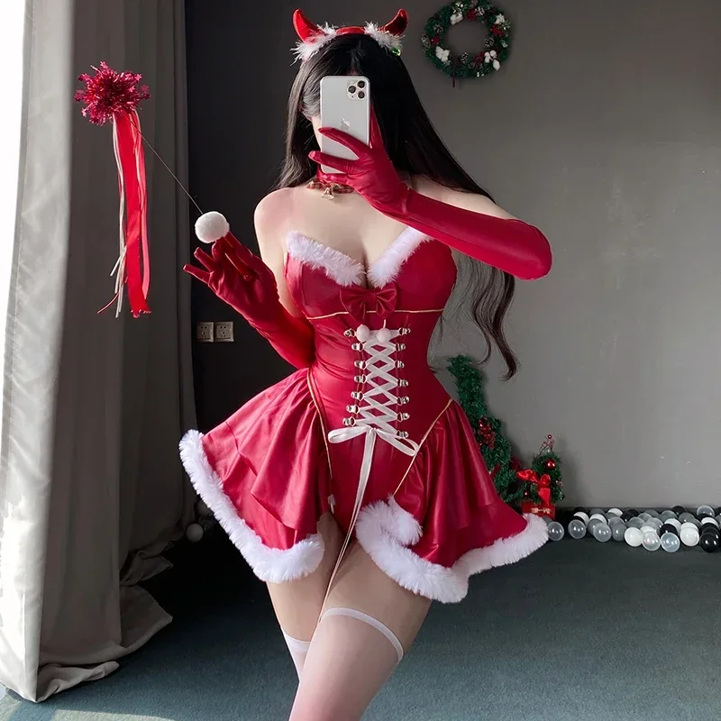 Sexy Christmas Minidress Cosplay Red Dress Christmas Costumes Sling Skirt Sexy Santa Claus Party Dresses Performance 크리스마스 의상