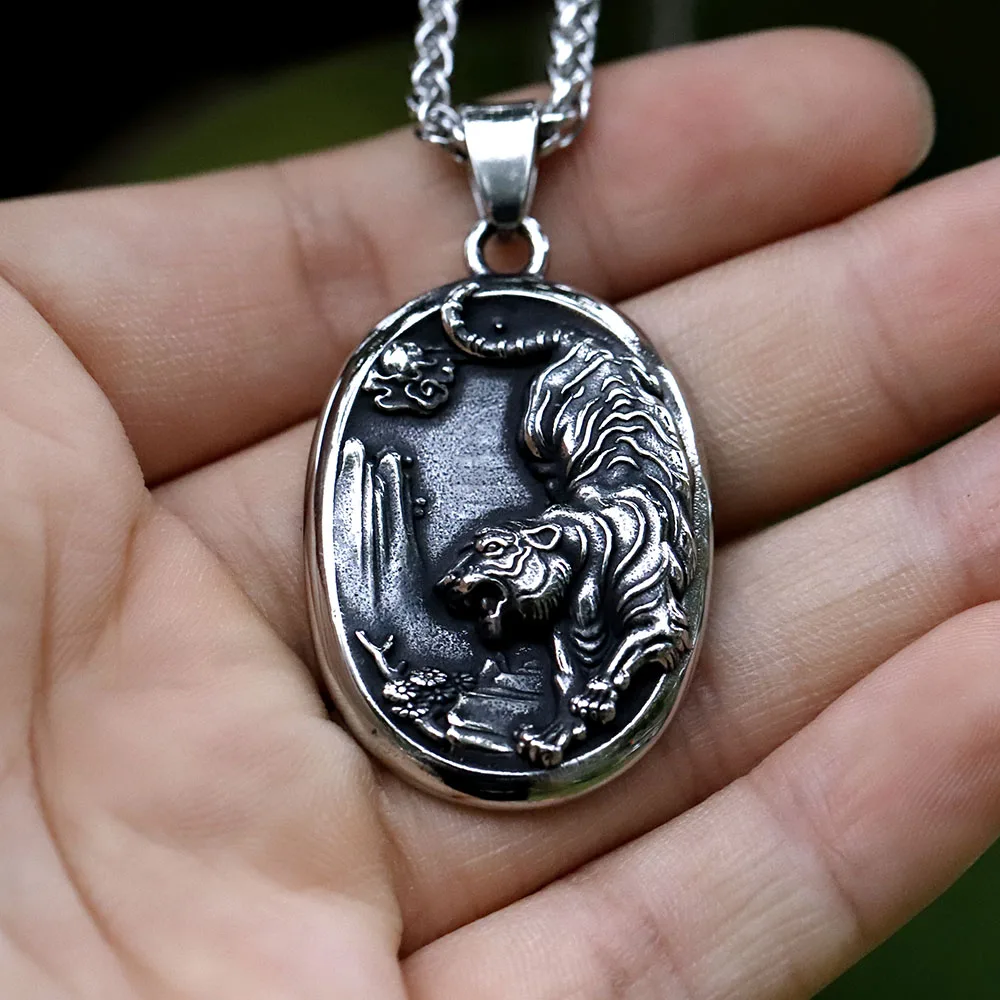 2022 Wholesale Stainless Steel Punk good detail Animal Jewelry tiger Pendant necklace For Man gift free shipping
