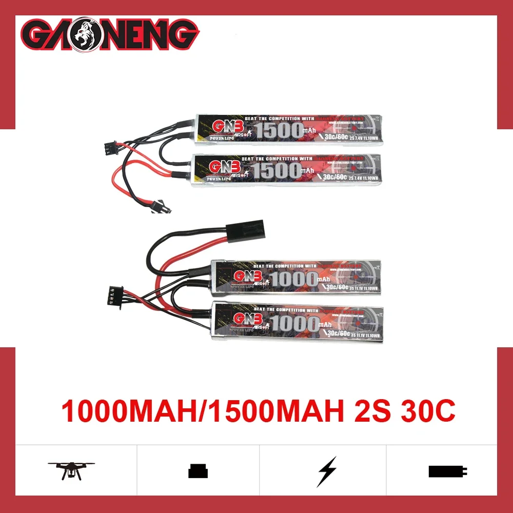 

2PCS GNB 7.4V 1000mAh/1500mAh 2S 30C/60C Lipo Battery With SM/Mini-Tamiya Connector For Electric Water Gun Airsoft Gun Parts