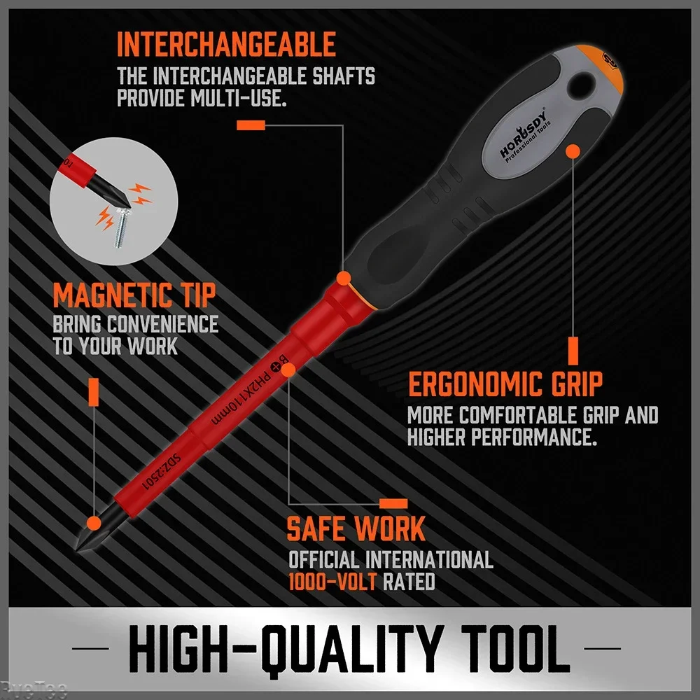 9-Piece Insulated Screwdriver CR-V Material Multifunctional Insulated Electrician Tool Set Prevent Bending Wear-Resistant Handle