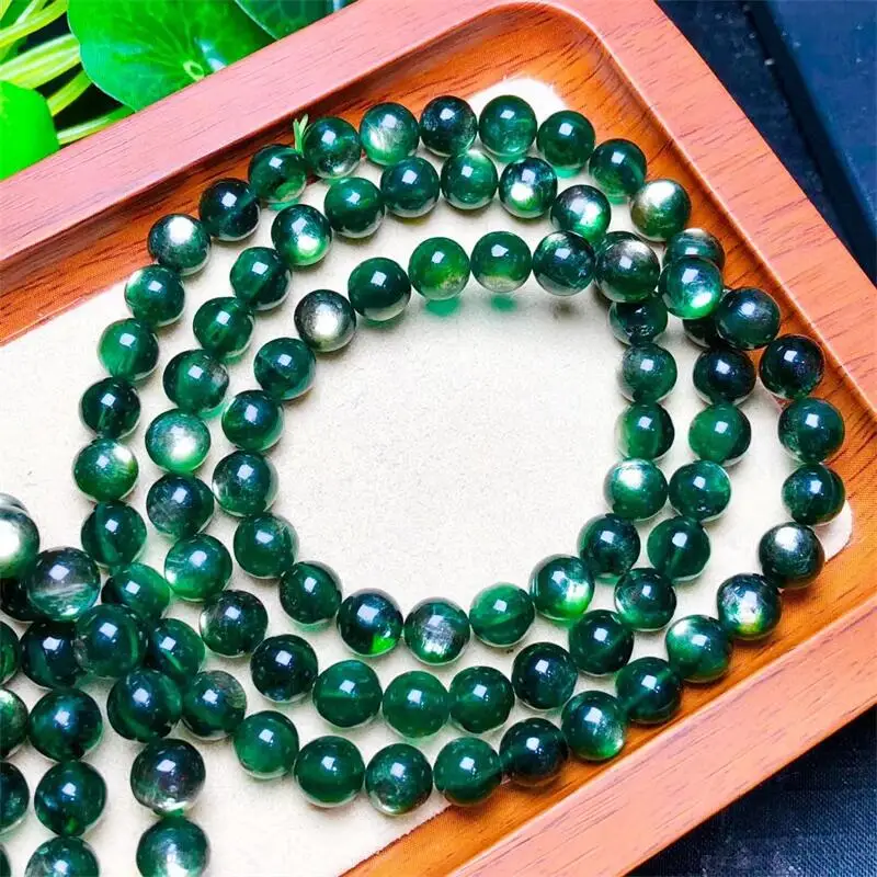 

7mm Natural Green Mica Multi-loop Bracelet Round Beads Women Girl Birthday Present Beauty Fashion Color Charm Jewelry 1pcs