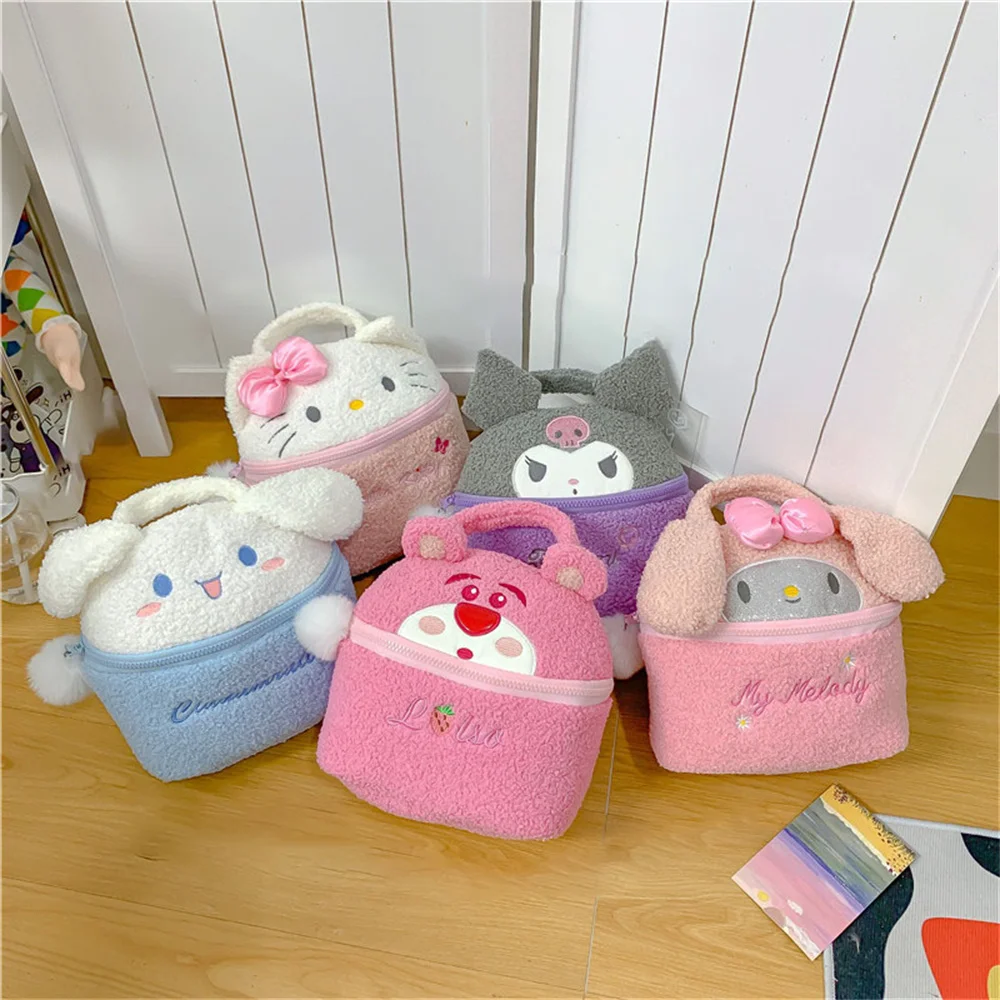 Anime Sanrio Hello Kitty borsa cosmetica in peluche Cinnamoroll Kuromi My Melody borsa per il trucco borse per la conservazione dei viaggi peluche