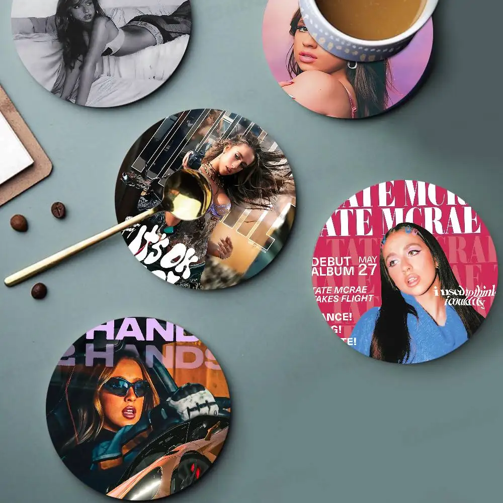 T-Tate M-Mcrae Singer Retro Wooden Cup Mats Elements Colour Printing Cup Coasters Home Kitchen Decora Gifts